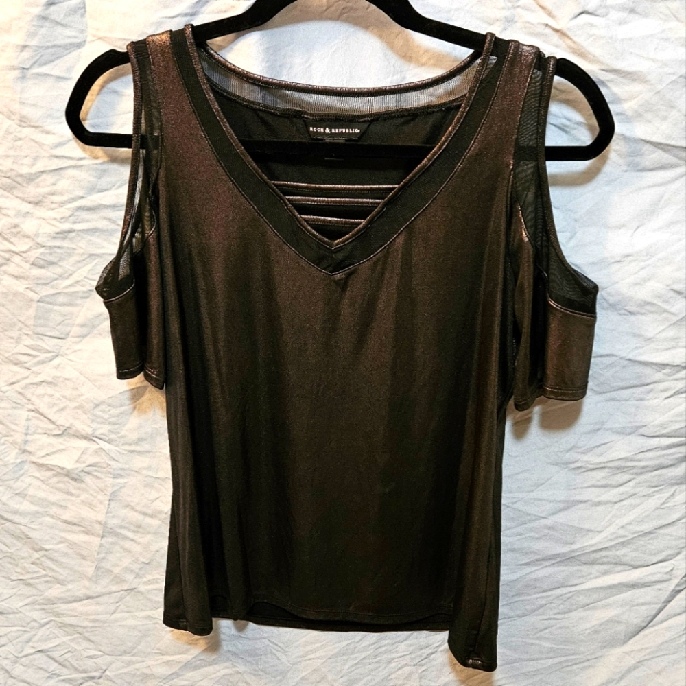 Metallic Cold Shoulder Top